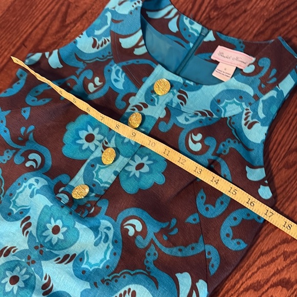 Elizabeth Howard linen abstract print sheath dress sleeveless round neck size 6 - Picture 9 of 12